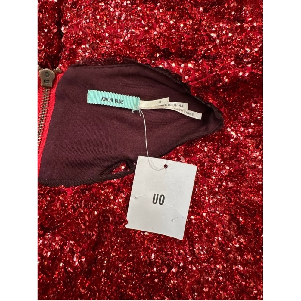 Kimchi Blue URban Outfitter NWT Red Sequin Long Sleeve Mini Dress SMALL - Picture 5 of 8